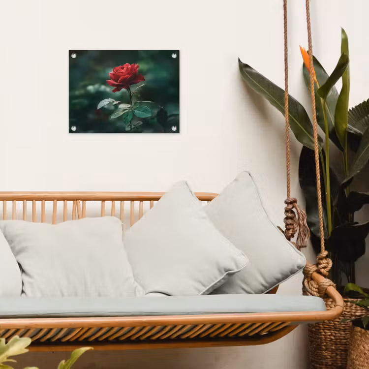 Roos - Bladeren - Dieprood tuinposter los doek klein -sfeer7