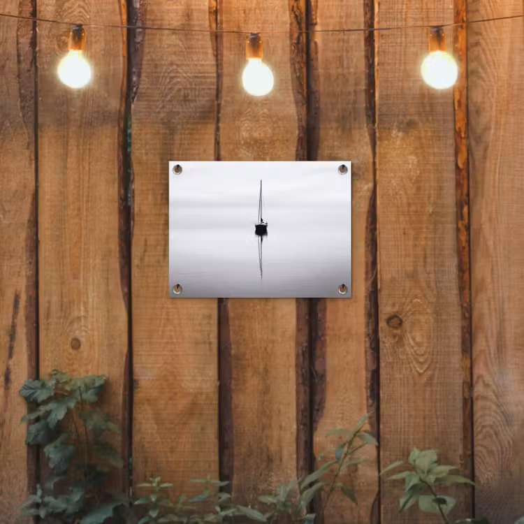 Zeilboot - Zwart - Water - Silhouet tuinposter los doek klein -sfeer1