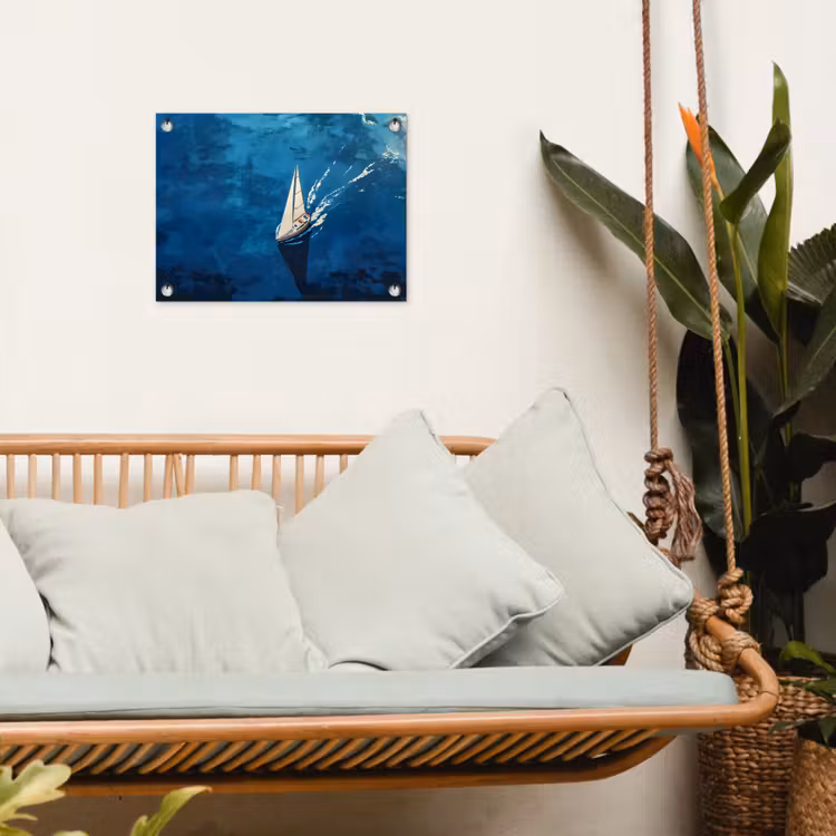 Zeilboot - Water - Abstract - Schaduw tuinposter los doek klein -sfeer7