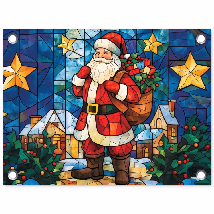 Kerstman - Glas - Kleurrijk tuinposter los doek klein -3d