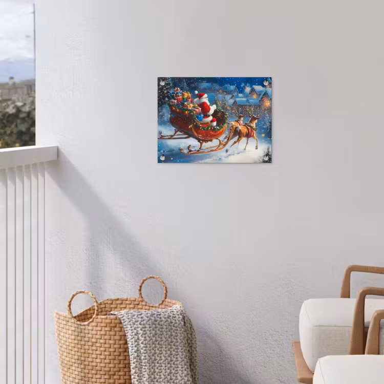 Kerstman - Rendier - Kerst - Sneeuw tuinposter los doek klein -sfeer8