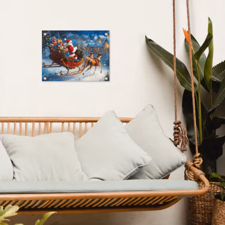 Kerstman - Rendier - Kerst - Sneeuw tuinposter los doek klein -sfeer7