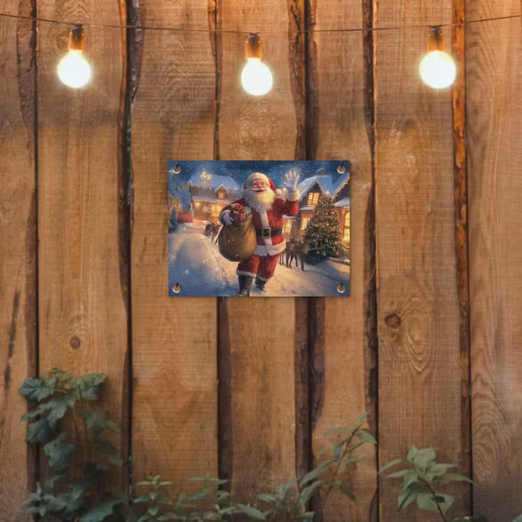 Kerstman - Dorp - Hert - Donker tuinposter los doek klein -sfeer1