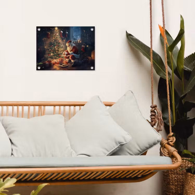 Kerstman - Haard - Donker tuinposter los doek klein -sfeer7