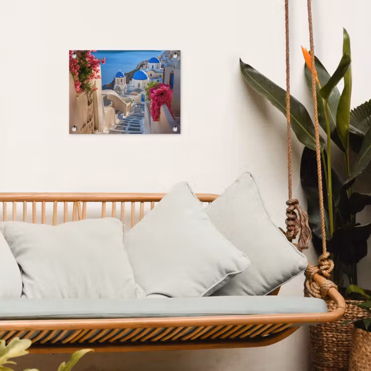 Santorini - Bloemen - Griekenland tuinposter los doek klein -sfeer7