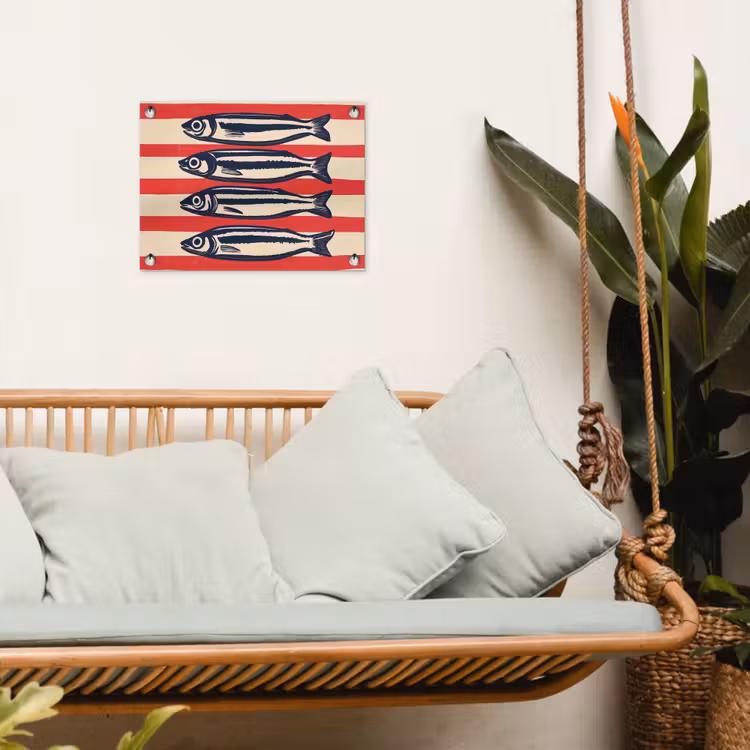 Sardines - Rood en beige strepen tuinposter los doek klein -sfeer7