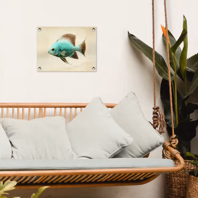 Schubben - Vis - Mint - Minimalistisch tuinposter los doek klein -sfeer7