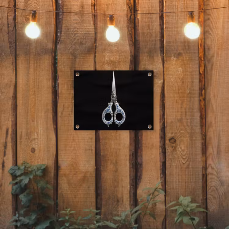 Schaar - Delfts blauw - Zwart tuinposter los doek klein -sfeer1