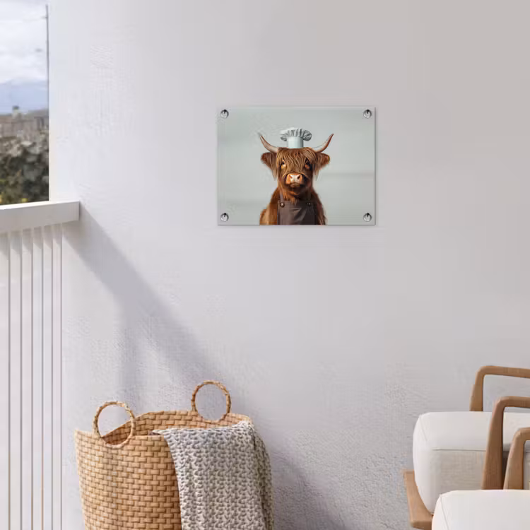 Schotse Hooglander - Bruin - Hoorns - Kokskleding tuinposter los doek klein -sfeer8