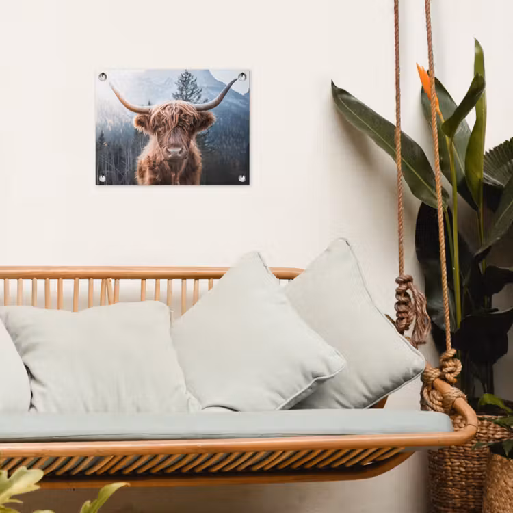 Schotse hooglander - Koe - Dieren - Berg - Natuur tuinposter los doek klein -sfeer7