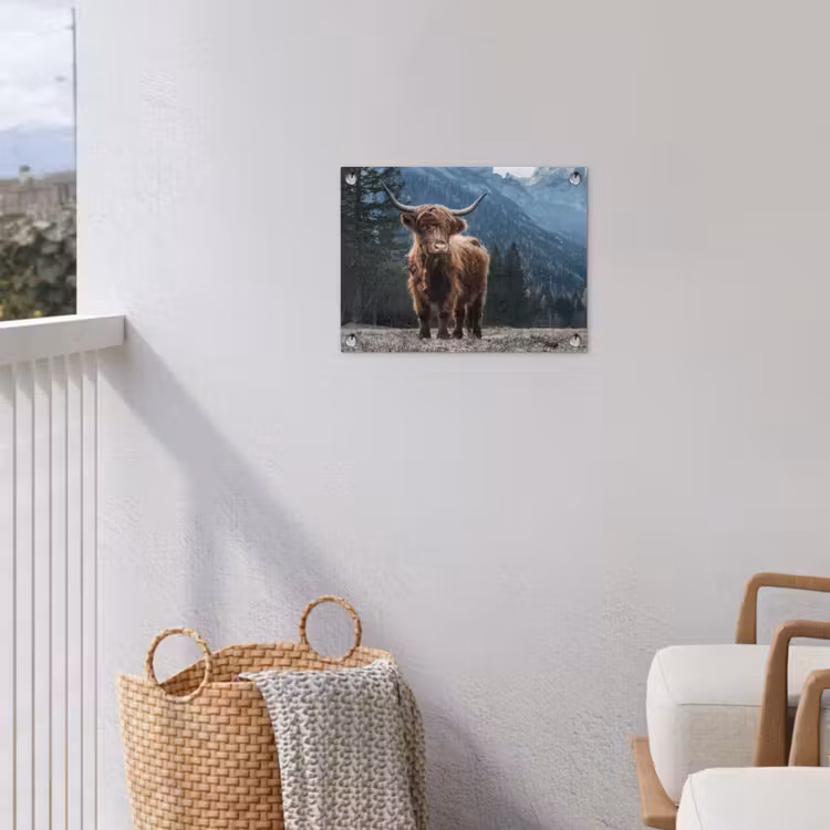 Schotse hooglander - Berg - Landschap - Bomen - Koe - Natuur tuinposter los doek klein -sfeer8