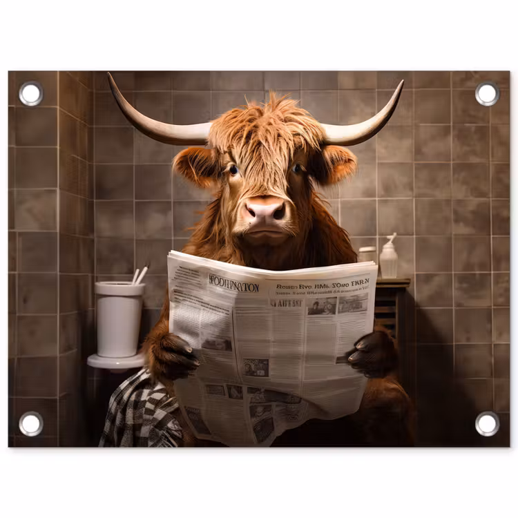 Schotse hooglander - Krant - Toilet tuinposter los doek klein -3d