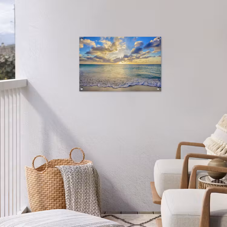 Zee - Strand - Wolken - Zon tuinposter los doek klein -sfeer8