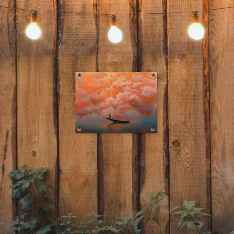 Zee - Boot - Wolken - Oranje tuinposter los doek klein -sfeer1