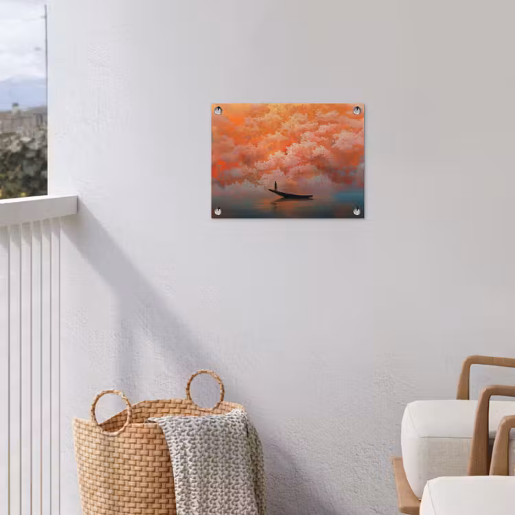 Zee - Boot - Wolken - Oranje tuinposter los doek klein -sfeer8