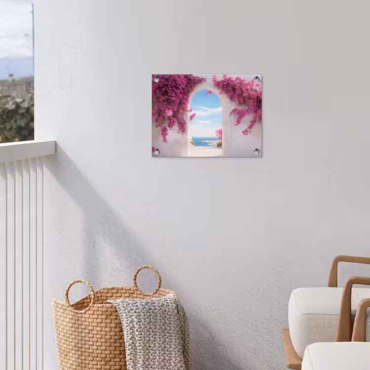 Zee - Roze - Bloemen - Poort tuinposter los doek klein -sfeer8