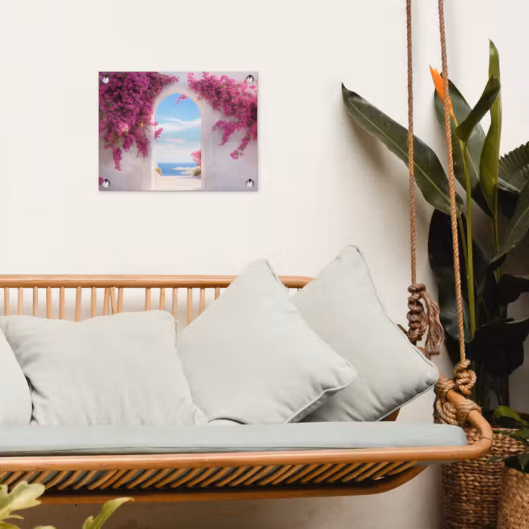 Zee - Roze - Bloemen - Poort tuinposter los doek klein -sfeer7