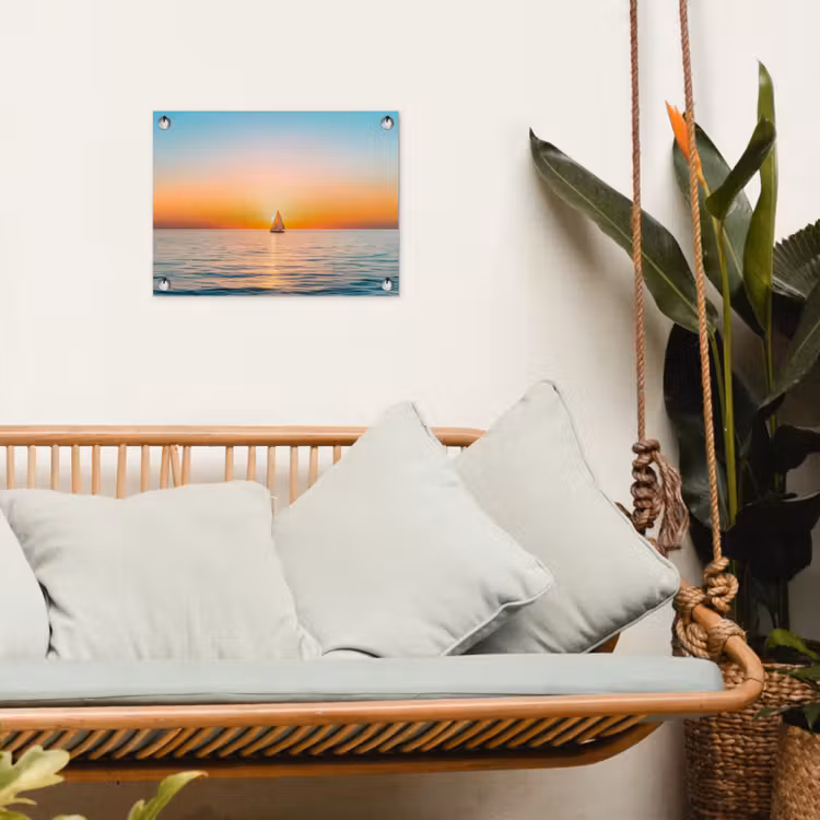 Zee - Zeilboot - Zonsondergang tuinposter los doek klein -sfeer7