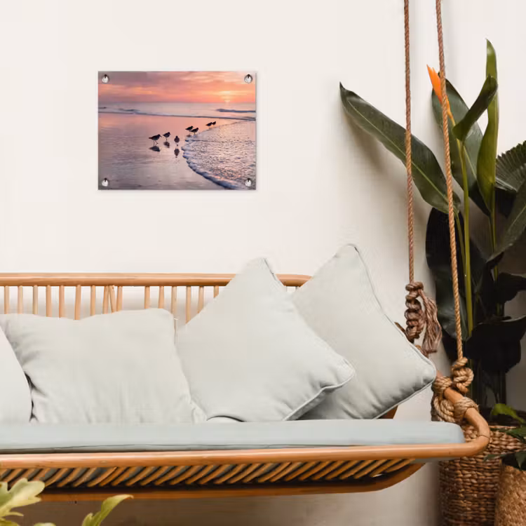 Meeuwen - Strand - Zee - Roze tuinposter los doek klein -sfeer7