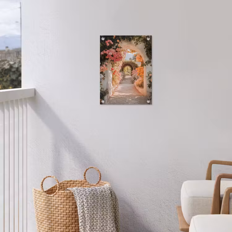 Doorkijk - Boog - Bloemen - Pastel tuinposter los doek klein -sfeer8