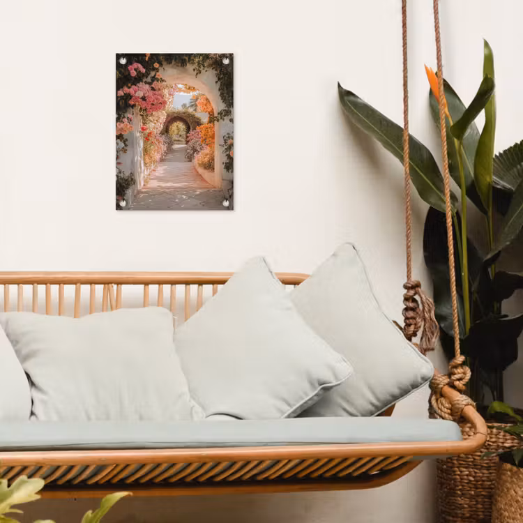 Doorkijk - Boog - Bloemen - Pastel tuinposter los doek klein -sfeer7