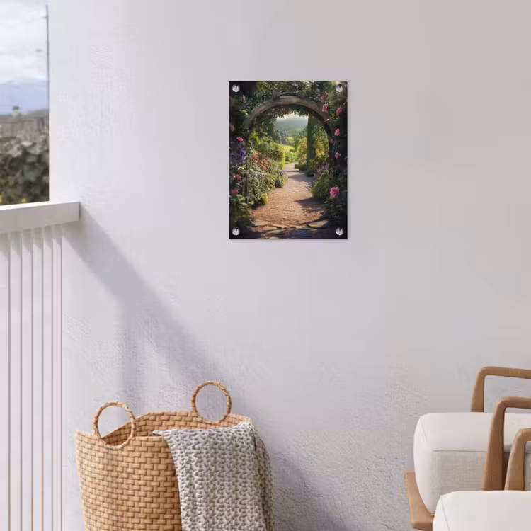 Doorkijk - Bloemen - Natuur - Rozenboog tuinposter los doek klein -sfeer8