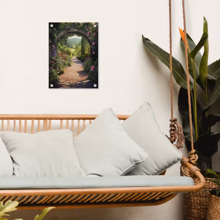 Doorkijk - Bloemen - Natuur - Rozenboog tuinposter los doek klein -sfeer7