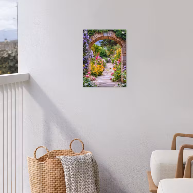 Doorkijk - Bloemen - Pad - Natuur tuinposter los doek klein -sfeer8