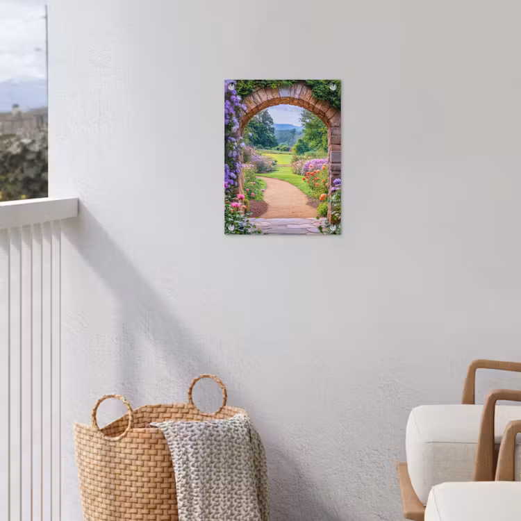 Doorkijk - Poort - Bloemen - Tuin tuinposter los doek klein -sfeer8