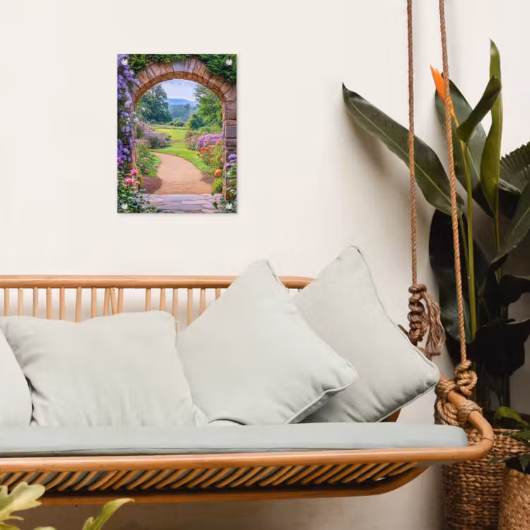 Doorkijk - Poort - Bloemen - Tuin tuinposter los doek klein -sfeer7