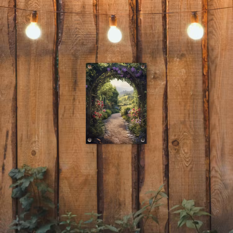 Doorkijk - Landschap - Bloemen - Tuinboog - Natuur tuinposter los doek klein -sfeer1