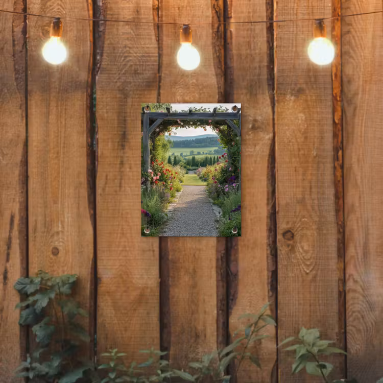Doorkijk - Landschap - Natuur - Tuinboog - Bloemen tuinposter los doek klein -sfeer1