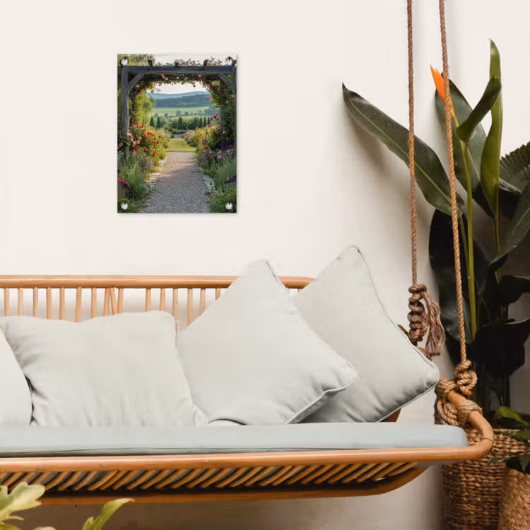 Doorkijk - Landschap - Natuur - Tuinboog - Bloemen tuinposter los doek klein -sfeer7