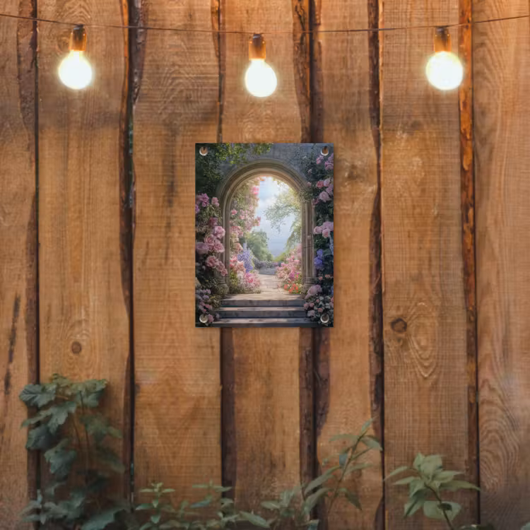 Doorkijk - Rozen - Vintage - Bloemen tuinposter los doek klein -sfeer1