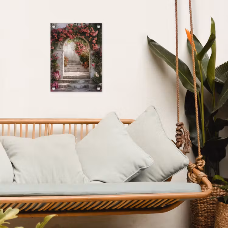 Doorkijk - Rozen - Vintage - Poort tuinposter los doek klein -sfeer7