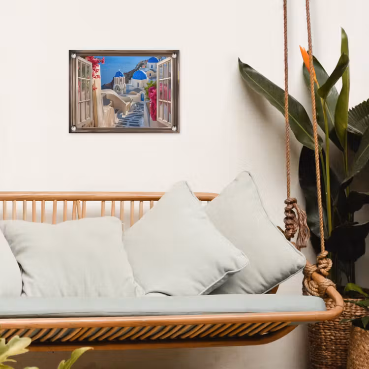 Doorkijk - Santorini - Landschap - Blauw - Grieks tuinposter los doek klein -sfeer7