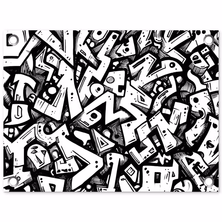 Vormen - Letters - Graffiti - Zwart tuinposter los doek klein -3d