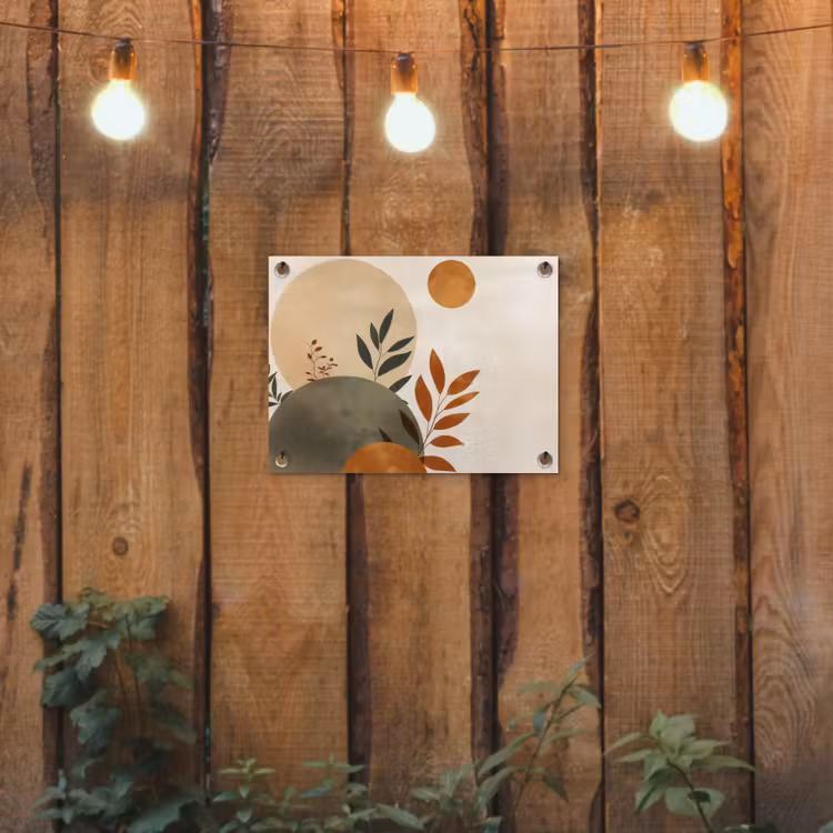 Vormen - Rond - Bladeren - Beige tuinposter los doek klein -sfeer1