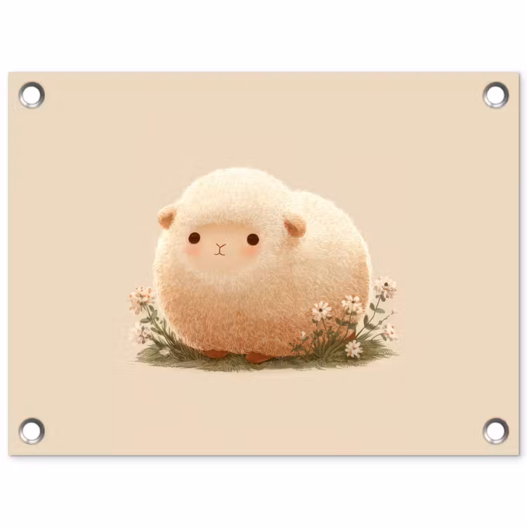Schaap - Beige - Bloemen tuinposter los doek klein -3d