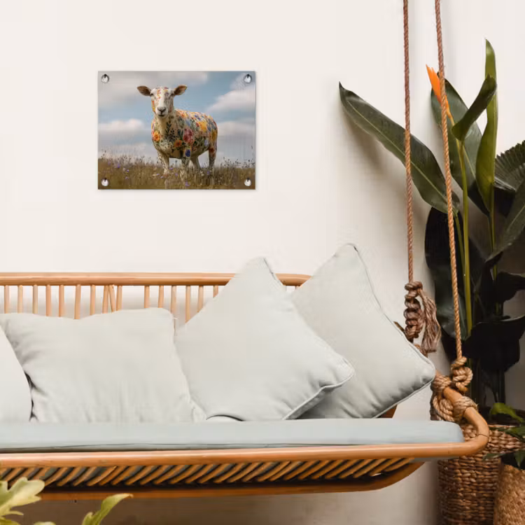 Schaap - Bloemen - Weide tuinposter los doek klein -sfeer7