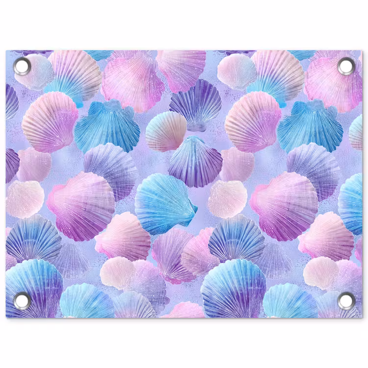Schelpen - Paars - Blauw - Patroon tuinposter los doek klein -3d