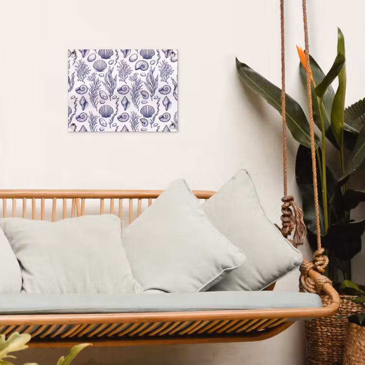 Schelpen - Zeewier - Oceaan - Illustratie - Blauw tuinposter los doek klein -sfeer7