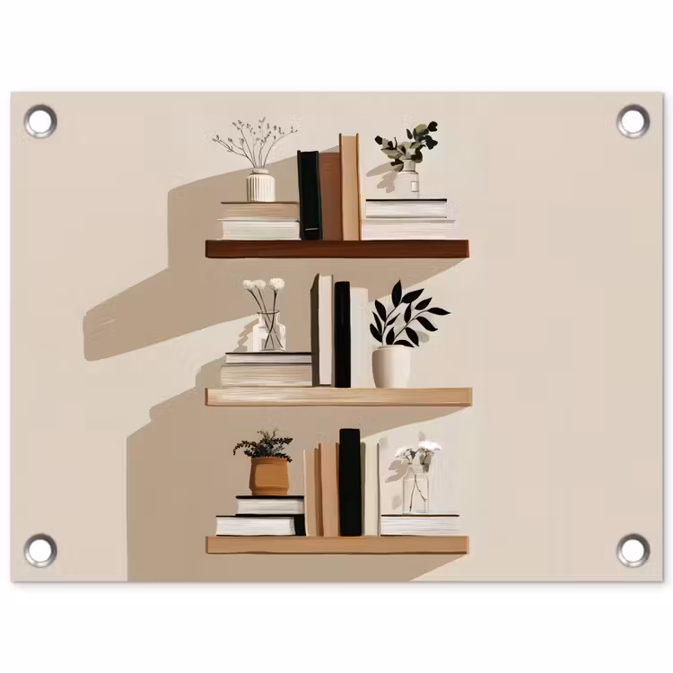 Plankjes - Boeken - Vaasjes - Planten tuinposter los doek klein -3d