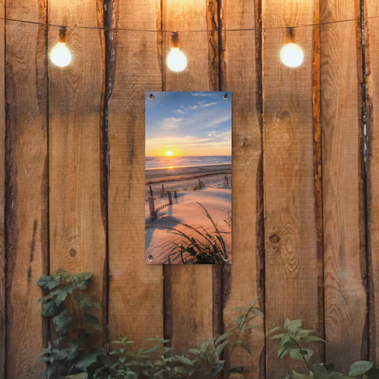 Zandpad bij Zonsondergang tuinposter los doek klein -sfeer1