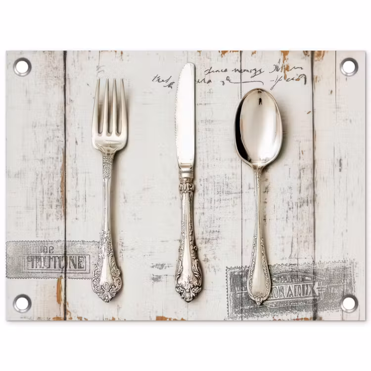 Zilver - Bestek - Hout tuinposter los doek klein -3d