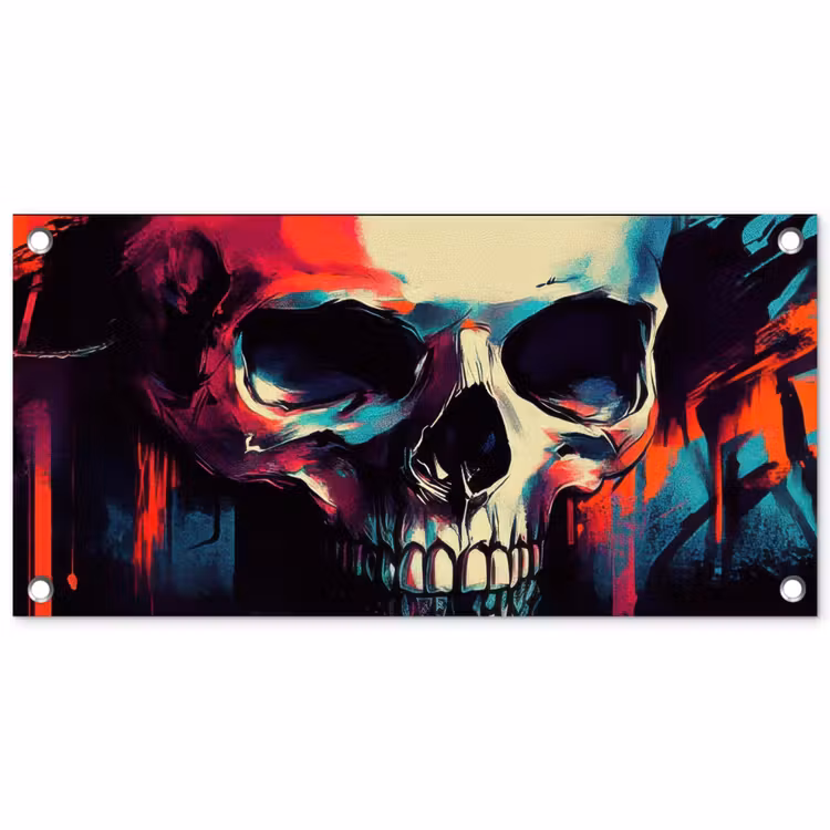 Schedel - Abstract - Rood - Blauw - Graffiti tuinposter los doek klein -3d