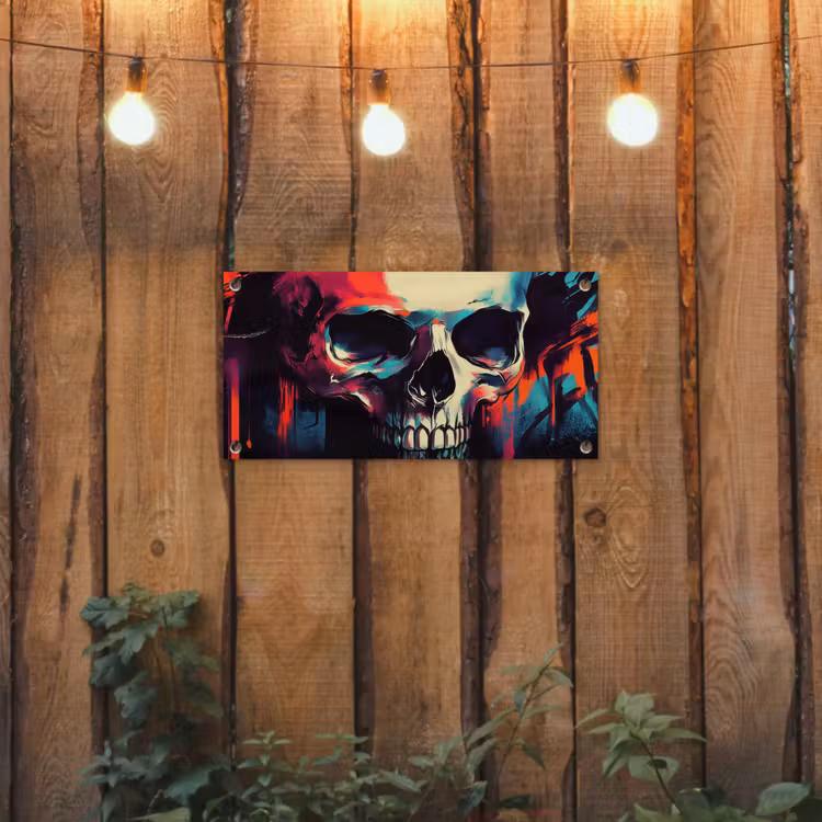 Schedel - Abstract - Rood - Blauw - Graffiti tuinposter los doek klein -sfeer1