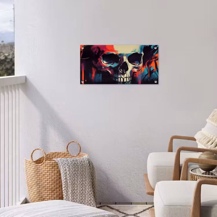 Schedel - Abstract - Rood - Blauw - Graffiti tuinposter los doek klein -sfeer8