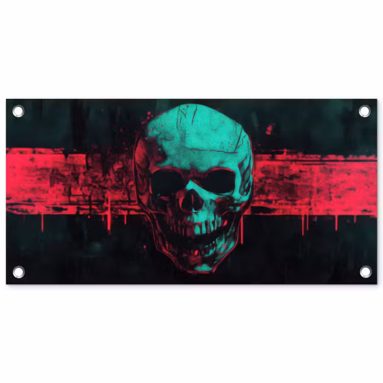 Schedel - Cyberpunk - Neon Rood tuinposter los doek klein -3d
