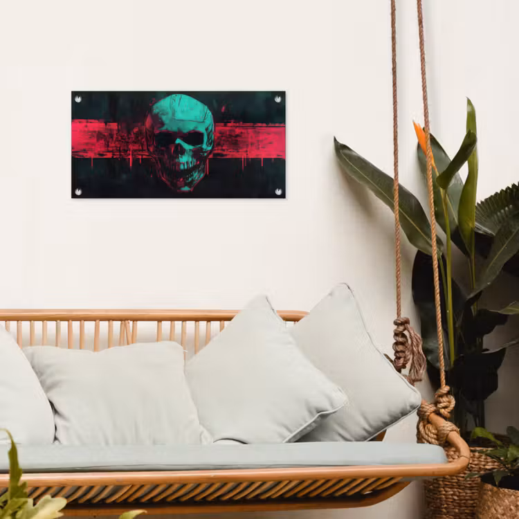 Schedel - Cyberpunk - Neon Rood tuinposter los doek klein -sfeer7